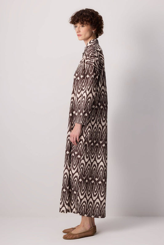 Abito camicia maxi in cotone con stampa ikat