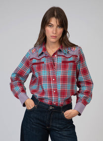 Camicia a quadri western rossa con ricami