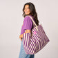 Borsa shopper in cotone biologico a righe viola ed écru
