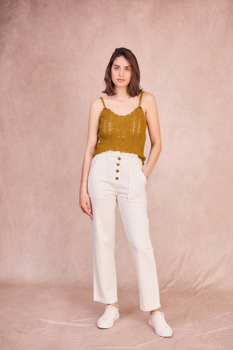 Pantaloni dritti a vita alta in cotone