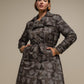 Cappotto trench fantasia geometrica con cintura
