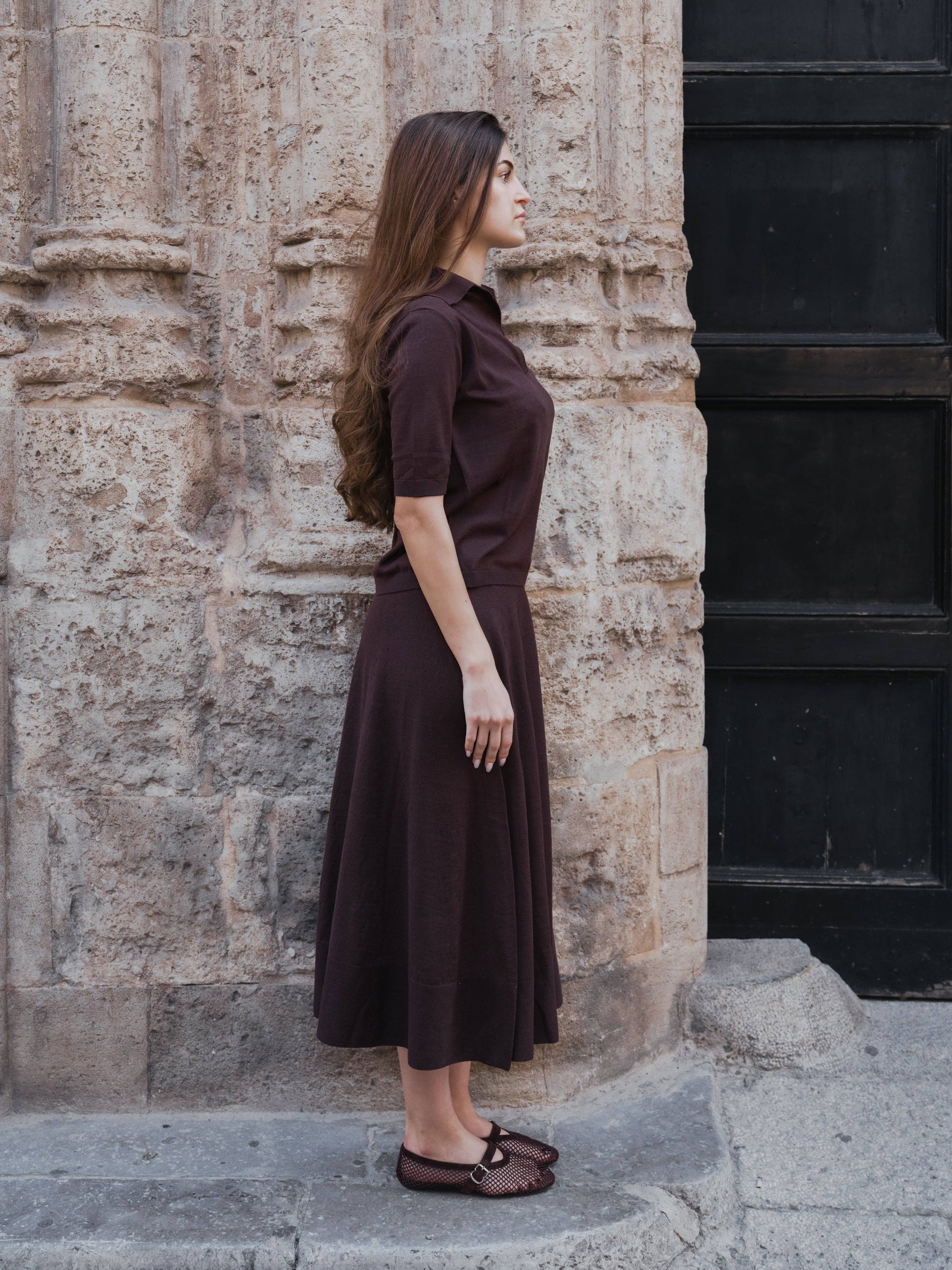 Polo a maniche corte in lana merino extrafine