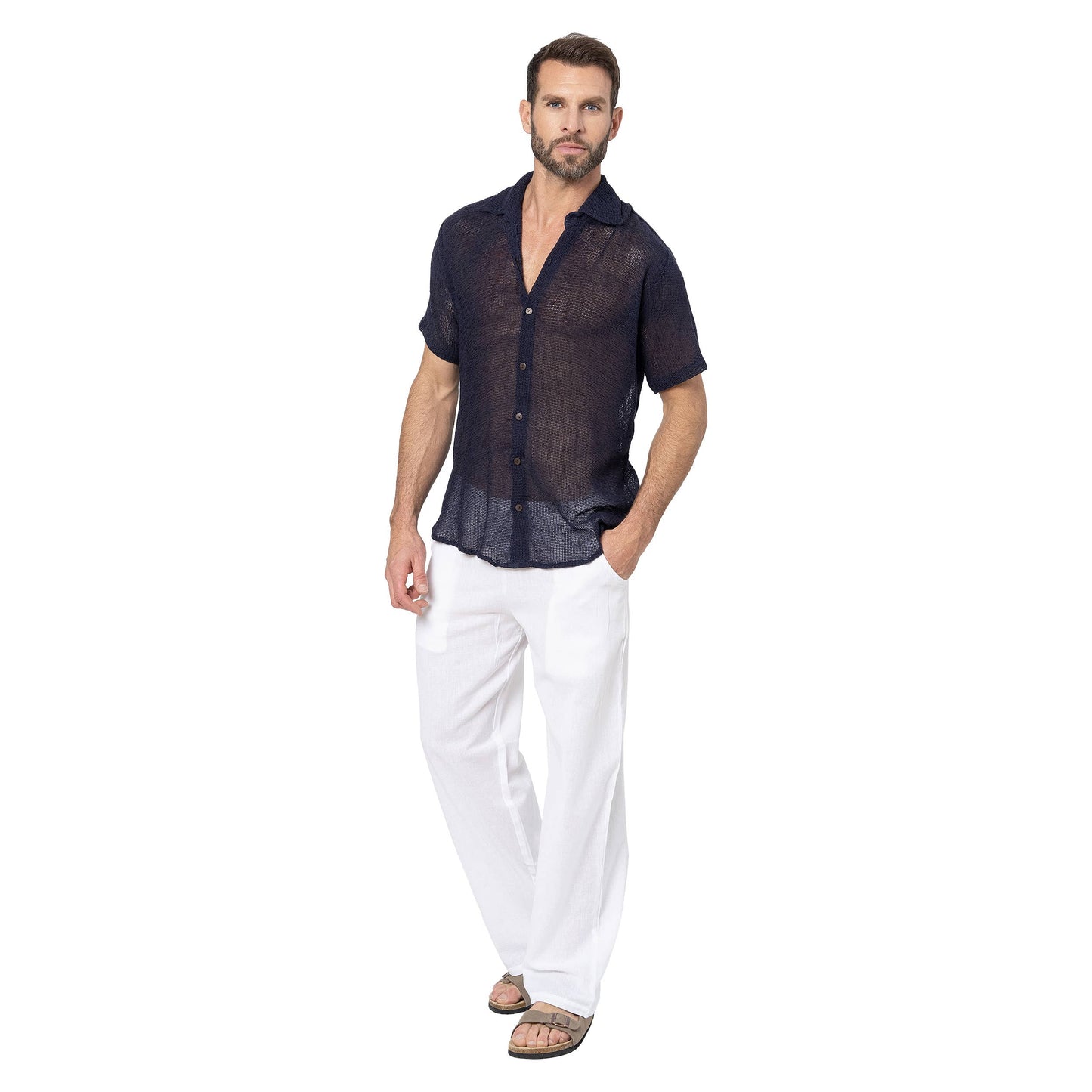 Camicia estiva uomo in cotone a maniche corte blu navy