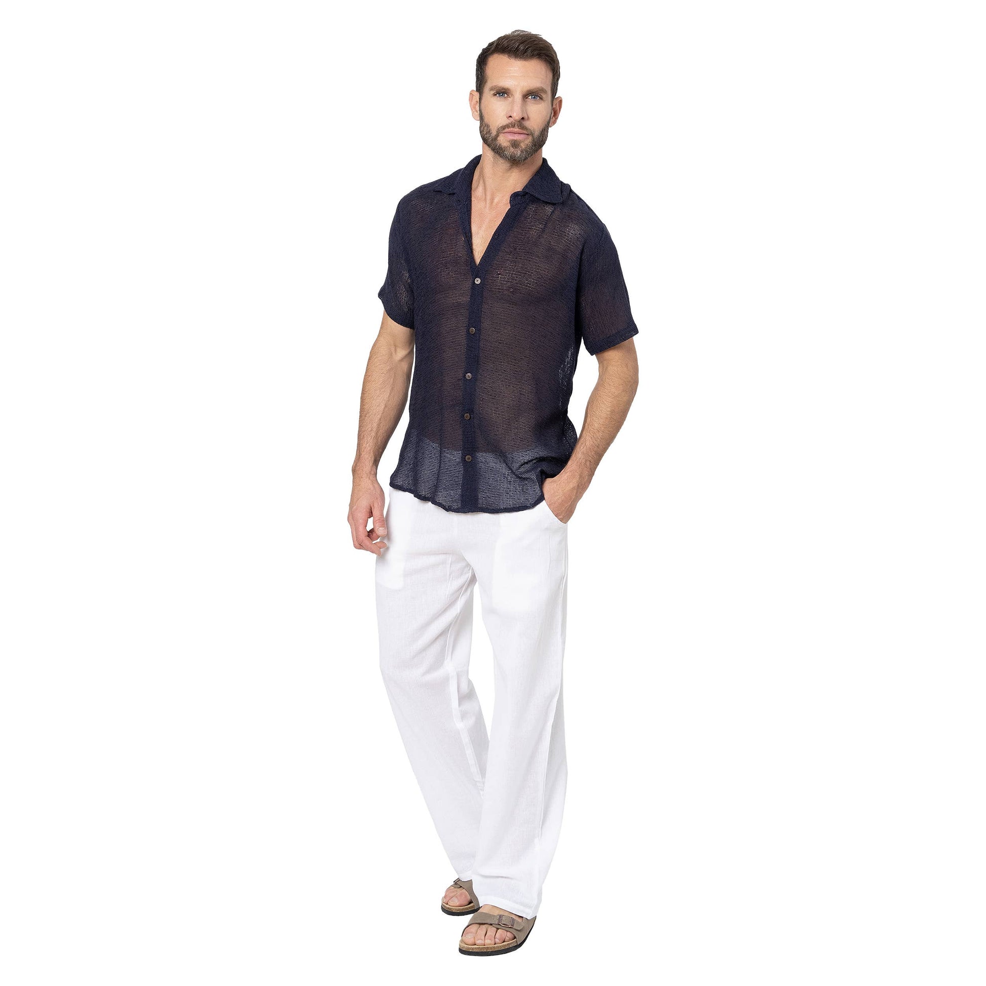 Camicia estiva uomo in cotone a maniche corte blu navy