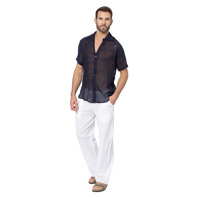 Camicia estiva uomo in cotone a maniche corte blu navy