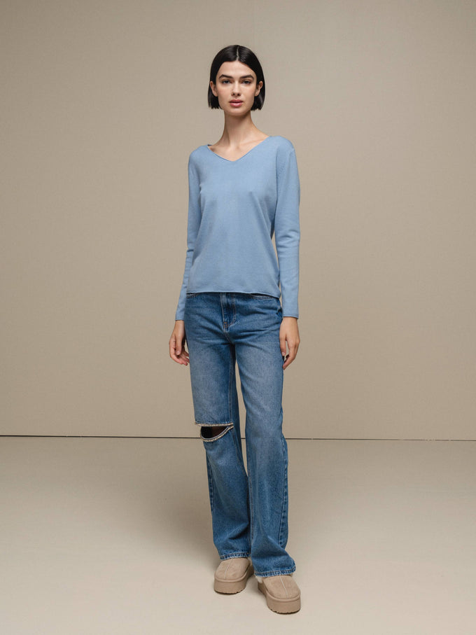 Maglione in maglia da donna con scollo a V