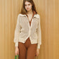 Cardigan polo in cotone fine all’uncinetto