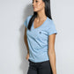 T-shirt donna antimacchia Blue Sky in cotone con scollo a V