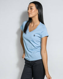 T-shirt donna antimacchia Blue Sky in cotone con scollo a V