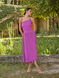 Abito midi asimmetrico in lino e rayon Alça