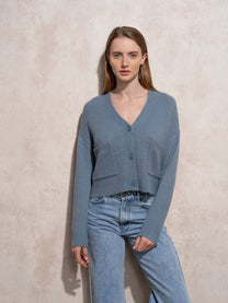 Cardigan corto in maglia con scollo a V e tasche