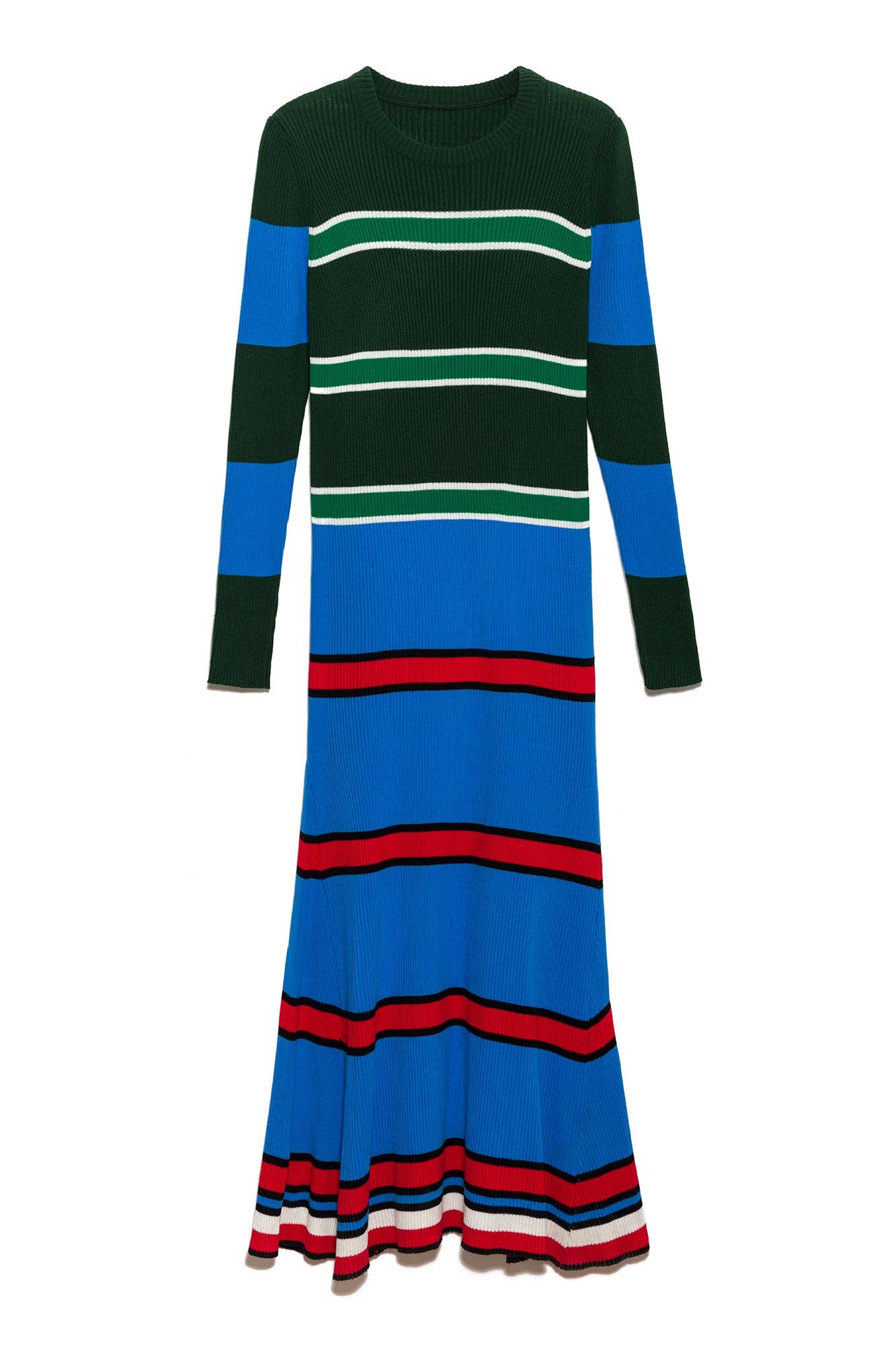 Abito lungo in maglia a righe multicolore