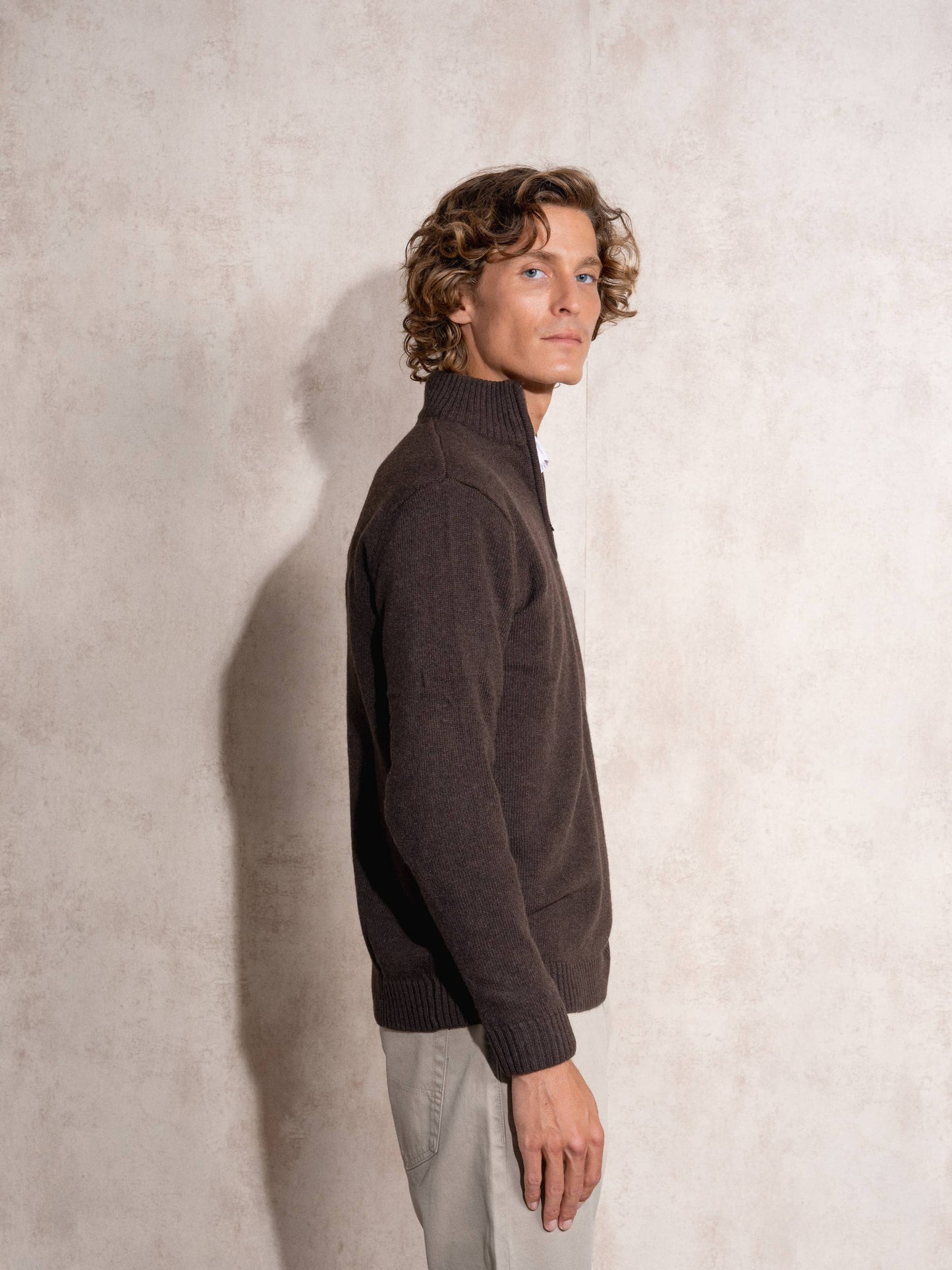 Maglione polo in cotone con mezza zip da uomo