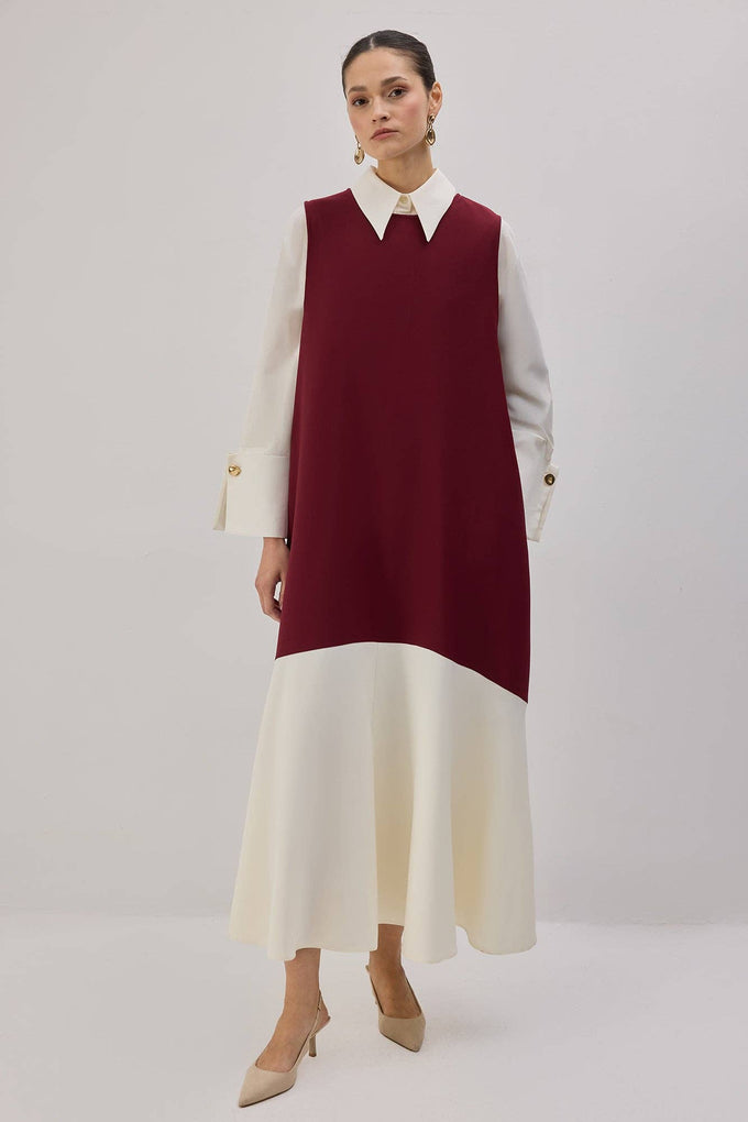 Gilet lungo bicolor bordeaux e panna
