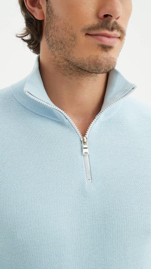 Maglione sportivo uomo in cotone azzurro con zip