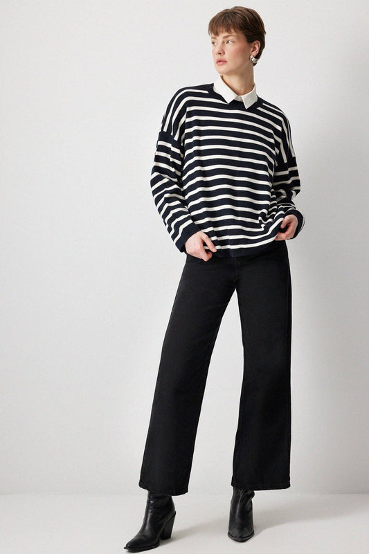 Maglione oversize a righe blu navy
