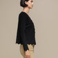 Cardigan donna in maglia con scollo a V e bordo ondulato