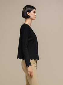 Cardigan donna in maglia con scollo a V e bordo ondulato