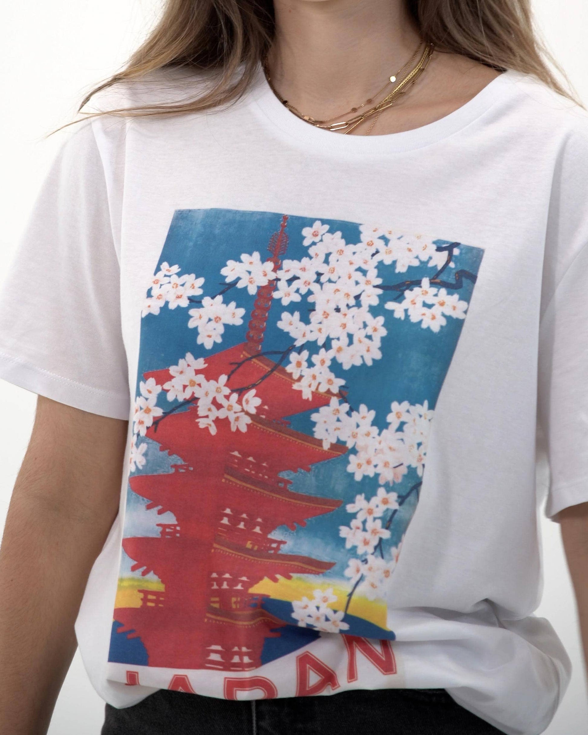 T-shirt grafica pagoda giapponese in cotone biologico