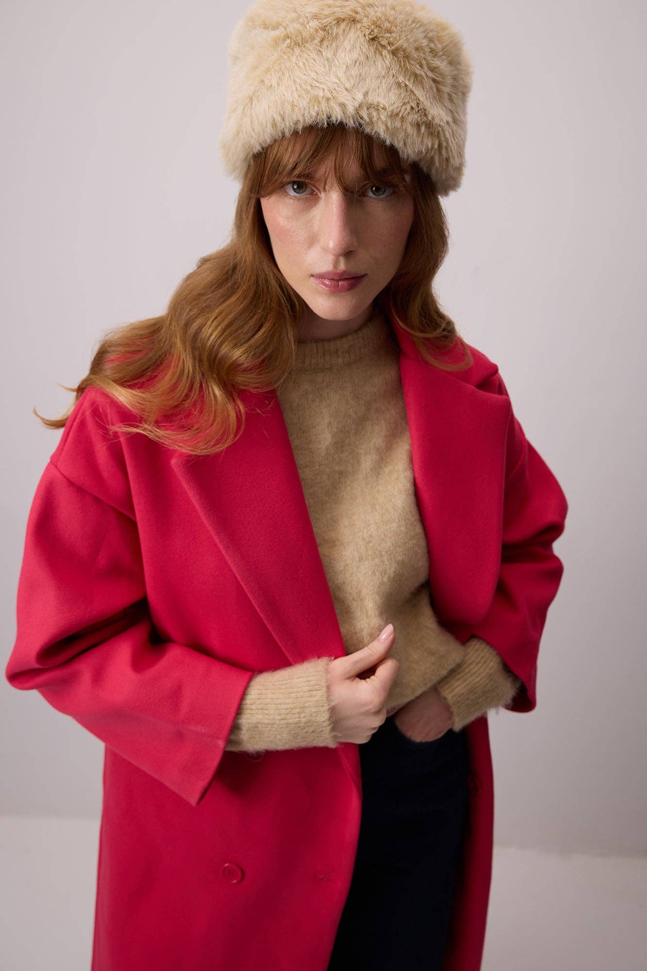 Cappotto oversize doppiopetto fucsia