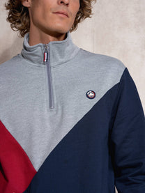 Felpa uomo color block con mezza zip