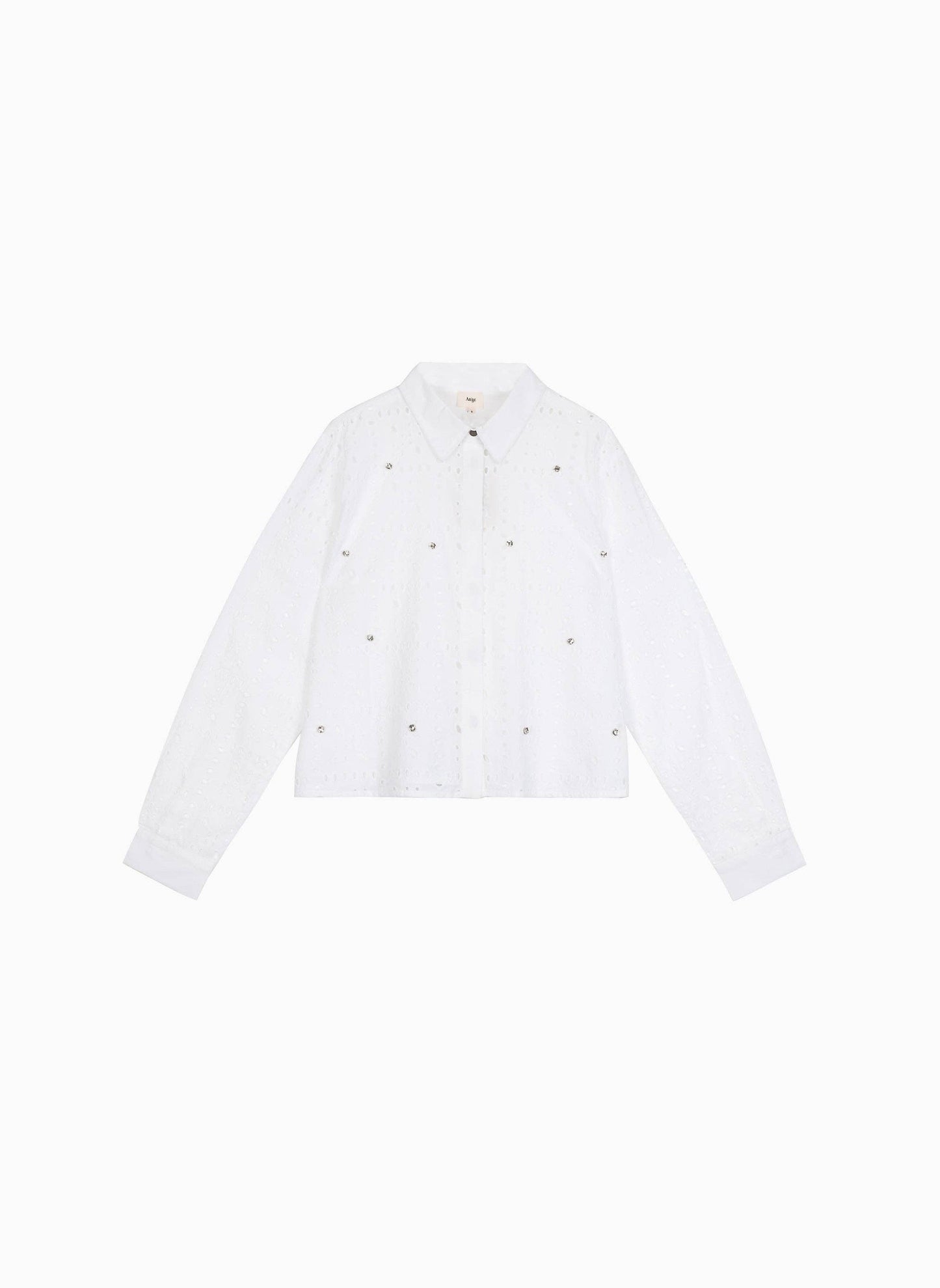 Camicia bianca in voile di cotone traforato