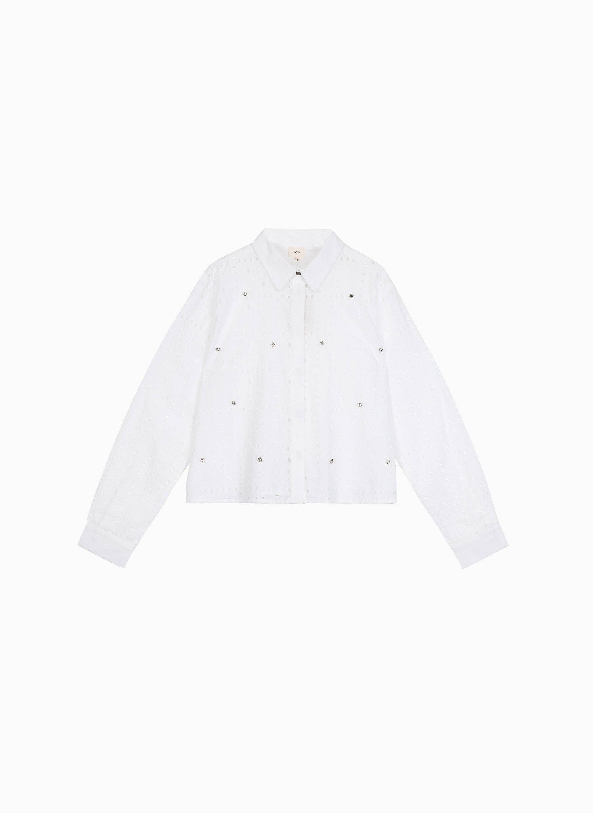 Camicia bianca in voile di cotone traforato
