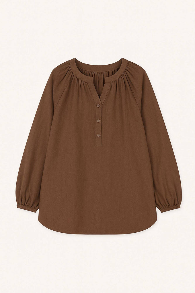 Tunica in cotone con collo alla coreana