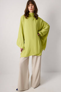 Top kimono in viscosa con collo alto drappeggiato