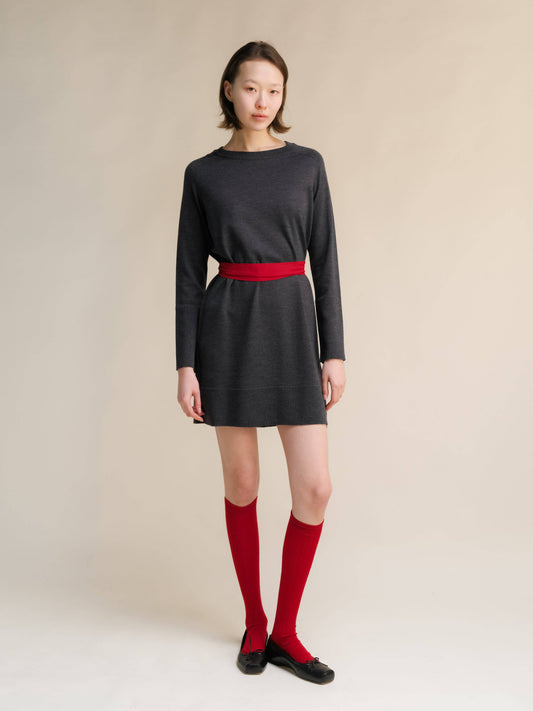 Abito midi girocollo in lana merino extrafine