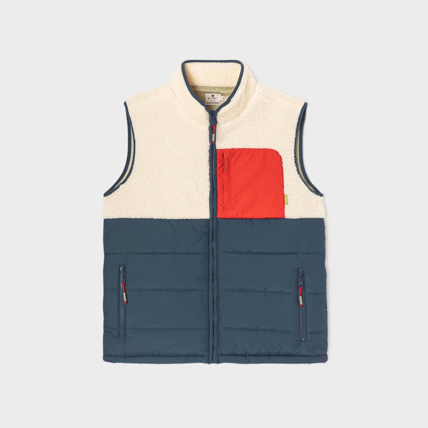 Gilet smanicato sherpa color block avorio e blu navy