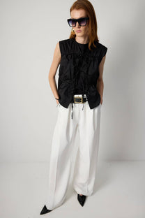 Gilet utility nero con coulisse in vita in misto cotone
