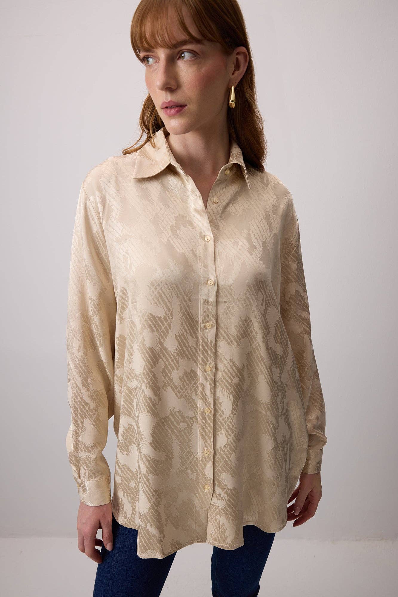 Camicia jacquard in viscosa e rayon