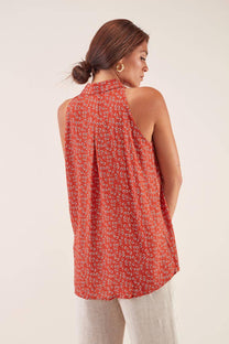 Blusa smanicata stampata in viscosa