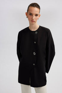 Camicia asimmetrica con bottoni nera