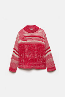 Maglione oversize in maglia strutturata rosso e bianco
