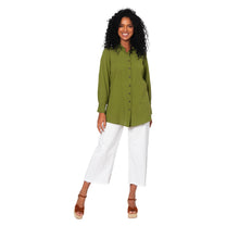 Camicia estiva verde in cotone e lino a maniche lunghe