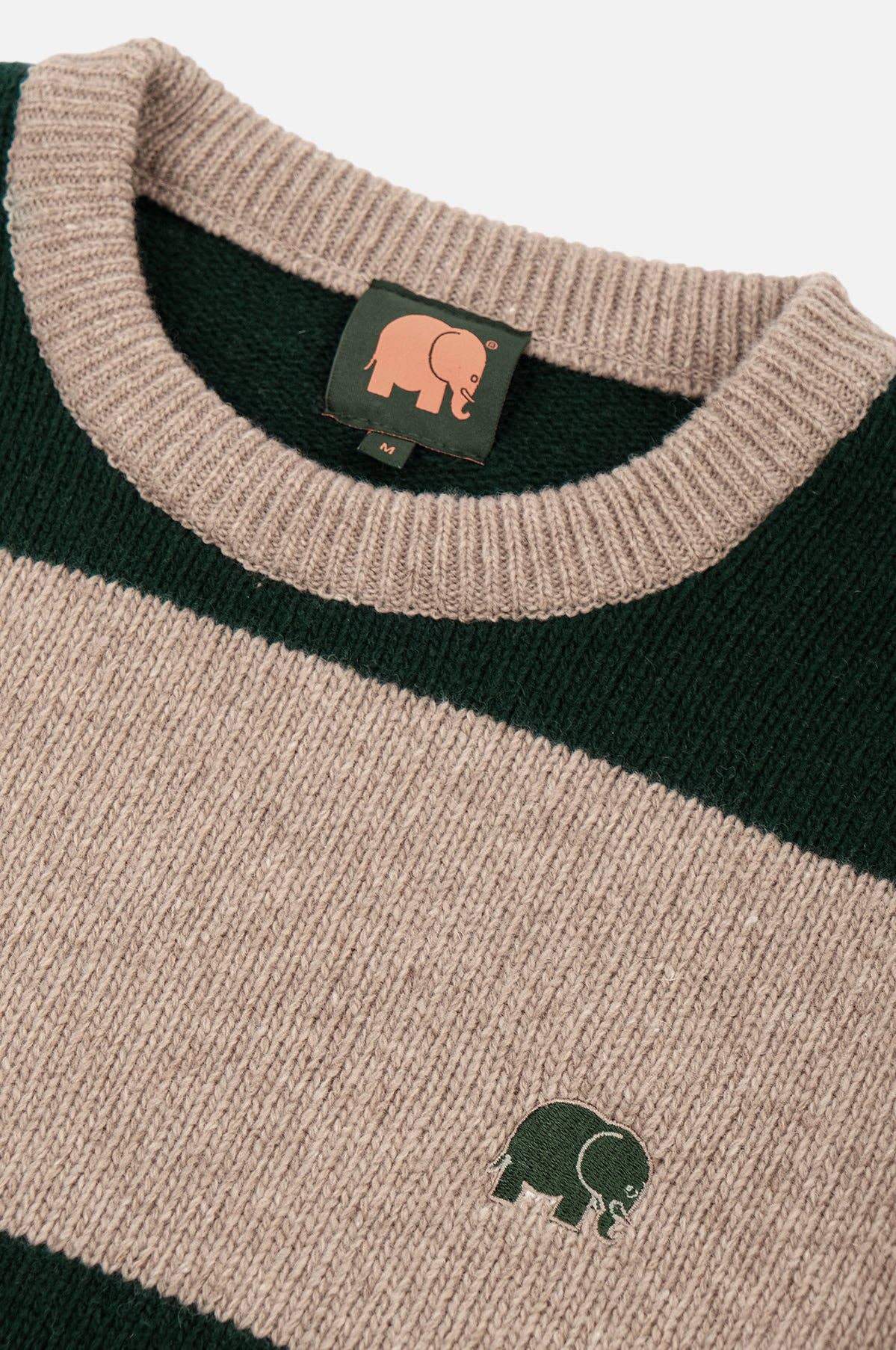 Maglione Sella a righe in lana merino verde pino e marrone