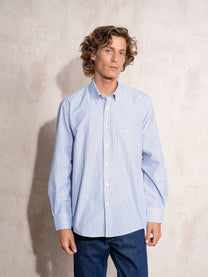 Camicia uomo a righe blu in cotone misto