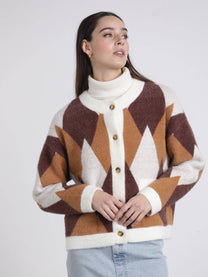 Cardigan corto effetto pelliccia jacquard a rombi