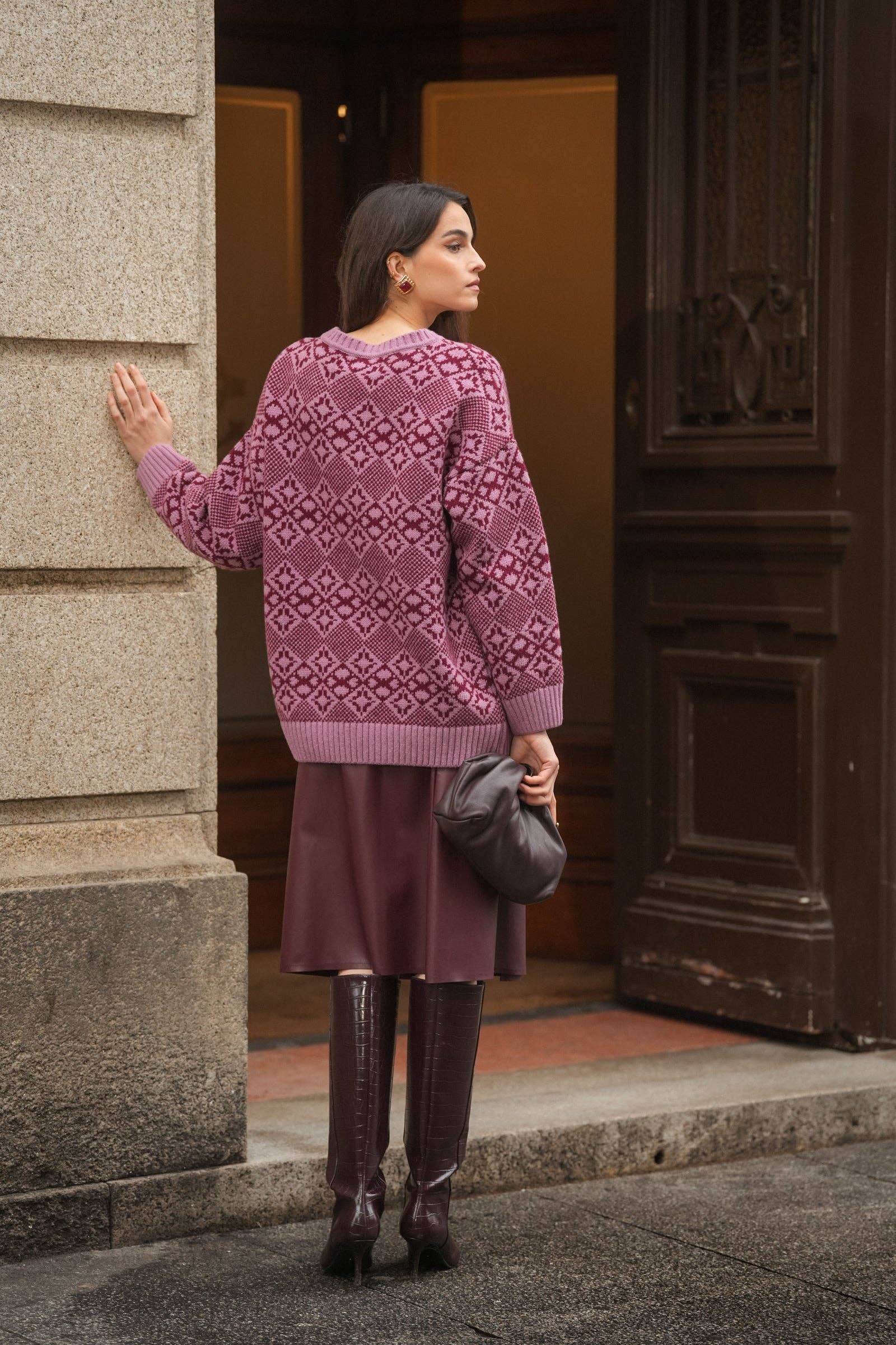 Maglione jacquard geometrico in lana