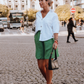 Pantaloncini a righe in lino e rayon