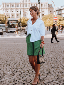 Pantaloncini a righe in lino e rayon