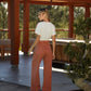 Pantaloni in twill con risvolto a vita alta