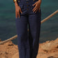 Pantaloni in twill a vita alta con bottoni