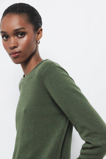 Maglione in maglia misto lana e cashmere verde con girocollo