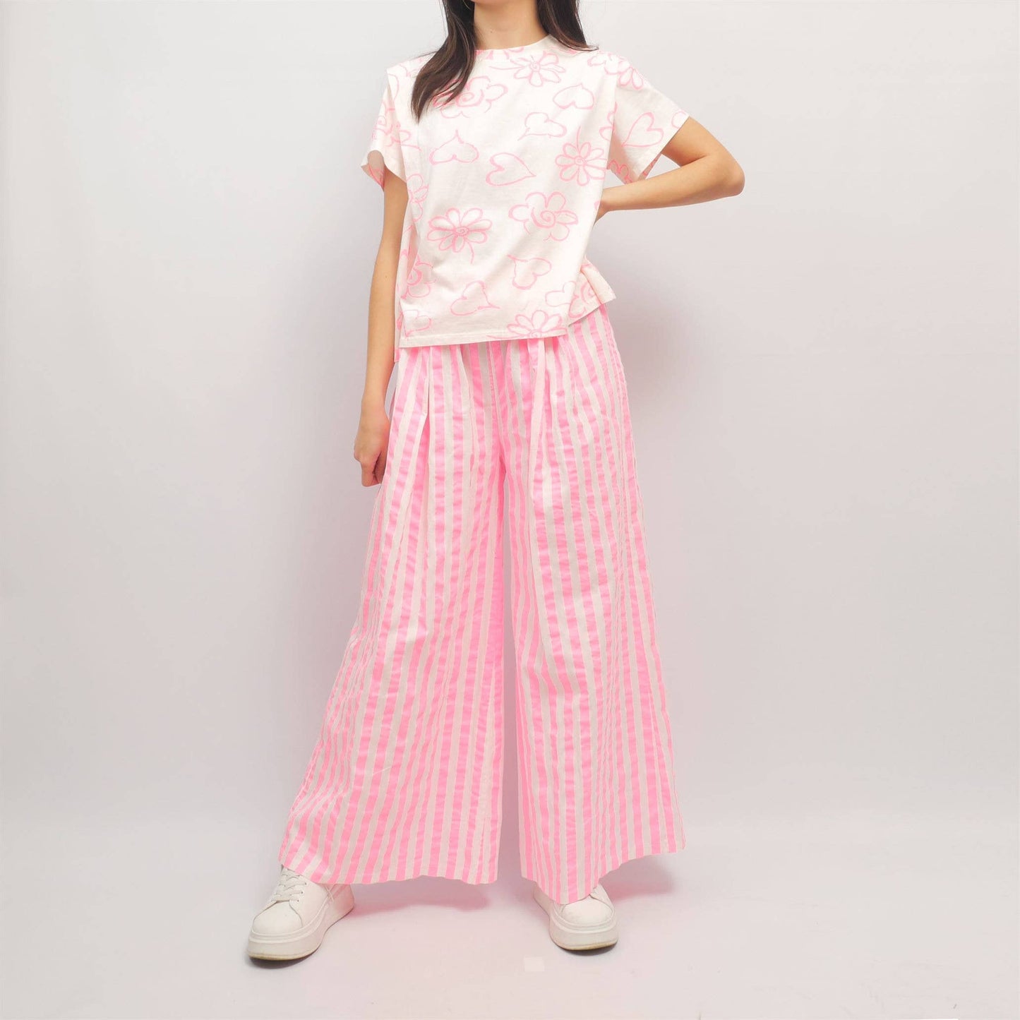 Pantaloni palazzo a righe verticali in cotone stretch