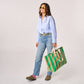 Borsa shopper a righe in cotone biologico verde
