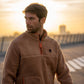Felpa sherpa con collo zip color cammello