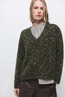 Maglione in maglia rasata con scollo a V